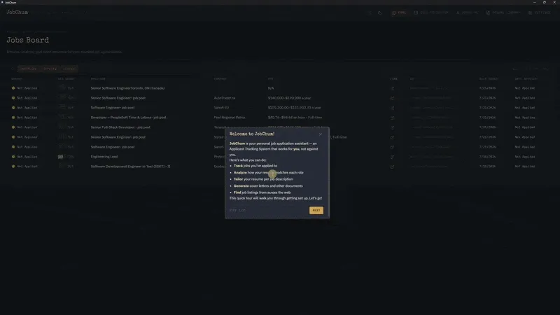 JobChum demo application screenshot